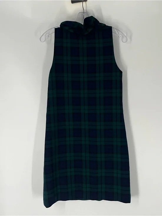 Vineyard Vines Blackwatch Meredith Green Ruffle Neck Dress Size 0 Plaid - Picture 8 of 8